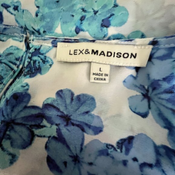 Lex & Madison Sleeveless Sheer Layered Top, Blue and White, Large - Picture 12 of 12